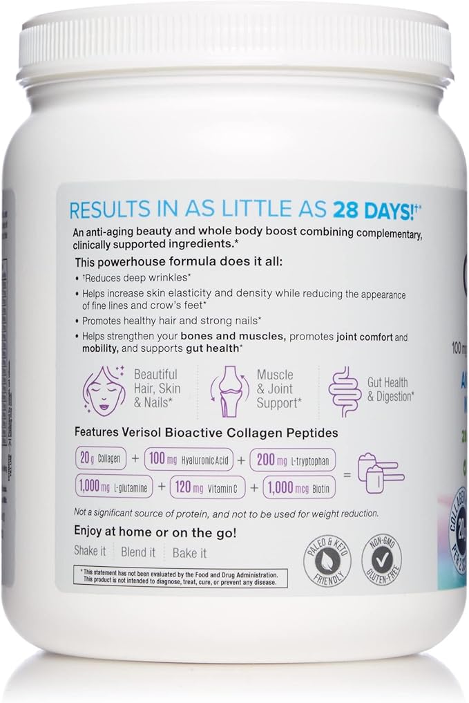 Natural Factors Total Body Collagen Bioactive Peptides Powder for Healthy Skin, Hair & Joints, Unflavored, 500 g