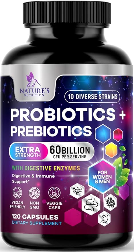Daily Probiotic for Women & Men 60 Billion CFU 10 Strains Supplement Lactobacillus Probiotics - Digestive Gut & Immune Health Support - Supports Occasional Constipation, Gas & Bloating - 120 Capsules