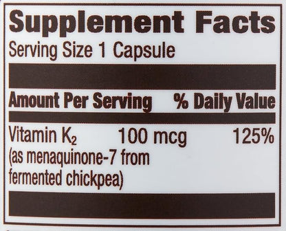Amazon Elements Vitamin K2 100 mcg, Vegan, 65 Capsules, 2 Month Supply (Packaging May Vary) (Pack of 2)