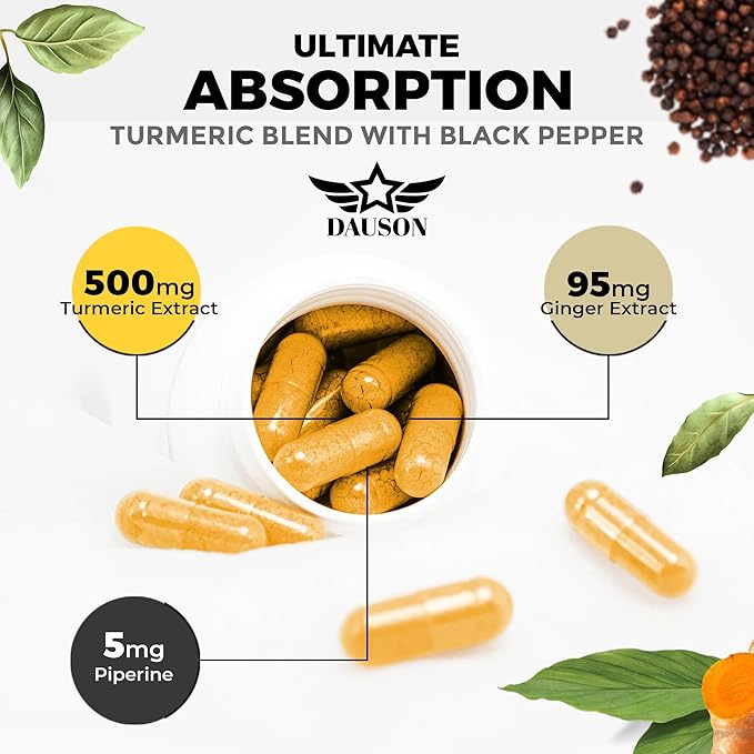 Turmeric Ginger Piperine Supplement – High Bioavailability Curcumin for Joint, Gut, Heart, Brain & Skin Health Support | Immune Booster | 60 Capsules