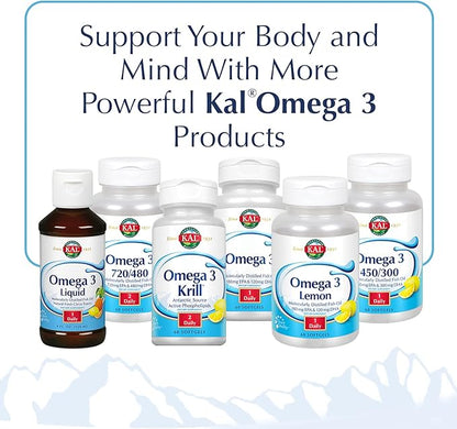 KAL Omega 3 | Omega-3 Fish Oil for Healthy Heart, Joint & Brain Support | 180mg EPA, 120mg DHA (120 CT, 120 Serv)