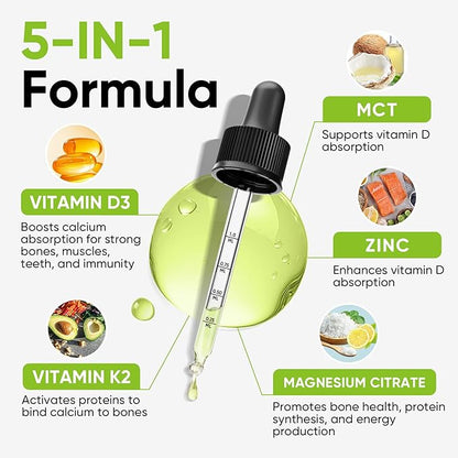 Venture Pal Vitamin D3 10000 IU Drops Plus K2 200 mcg with Magnesium, MCT Oil, Zinc, Vitamin D Liquid |Maximum Absorption for Bone, Mood & Immune Health (Lemon,2 Fl Oz)