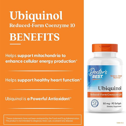 Doctor's Best Ubiquinol with Kaneka QH, Non-GMO, Gluten & Soy Free, Heart Health, 50 mg, 90 Count