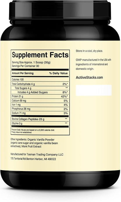 Collagen Peptides Protein Powder, Vanilla - Supports Healthy Hair, Skin, Bones and Joints for Men and Women - Easy-to-Mix Type 1 & 3 Hydrolyzed Collagen from Grass-Fed Beef, 2 Pound