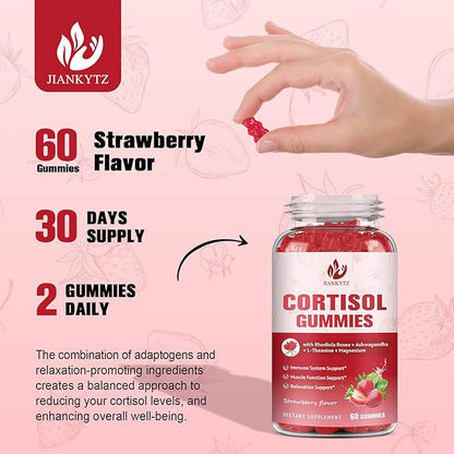 Cortisol Gummies for Women with Ashwagandha, Rhodiola Rosea, L-Theanine, Magnesium, Vitamin D3 for Zzz Support, Balanced Cortisol, Vegan, 60 Gummies