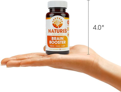 Natures Wellness Brain Booster | Natural Cognitive Enhancer for Increased Focus, Memory and Mental Clarity | Nootropics Brain Supplement | DMAE, Rhodiola Rosea Extract, Bacopa Monnieri, Ginkgo Biloba