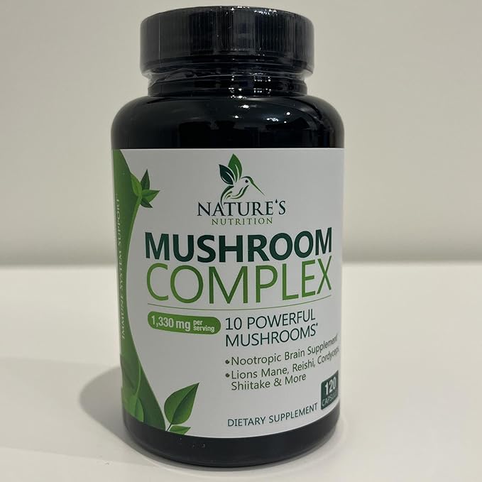 Mushroom Supplement 10 in 1 High Strength Lions Mane Mushroom - Turkey Tail, Reishi, Cordyceps, Chaga & Mushrooms Nootropic Brain Supplements for Memory & Focus Support, Mushroom Complex, 120 Capsules