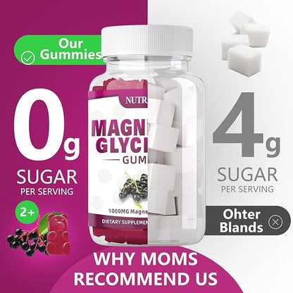 Magnesium Glycinate Gummies 1000mg with Magnesium L-Threonate,Chelated Magnesium Potassium Complex Supplement with VitD, B6, CoQ10, Calcium,Supports for Memory, Calm, Mood - 90 Elderberry Gummies