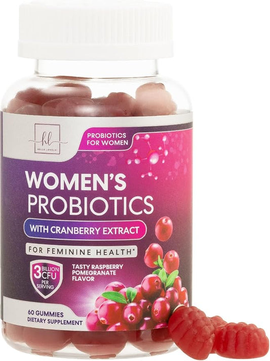 Probiotics for Women with Cranberry Extract - 6 Premium Strains for PH Balance, Digestive Health, Vaginal & Immune Support, 3 Billion CFU, Womens Probiotic Gummy for Feminine Health - 60 Gummies