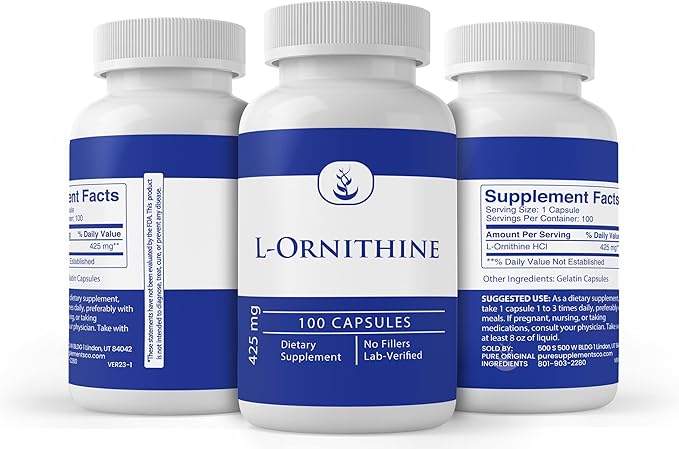 Pure Original Ingredients L-Ornithine, (100 Capsules) Always Pure, No Additives Or Fillers, Lab Verified