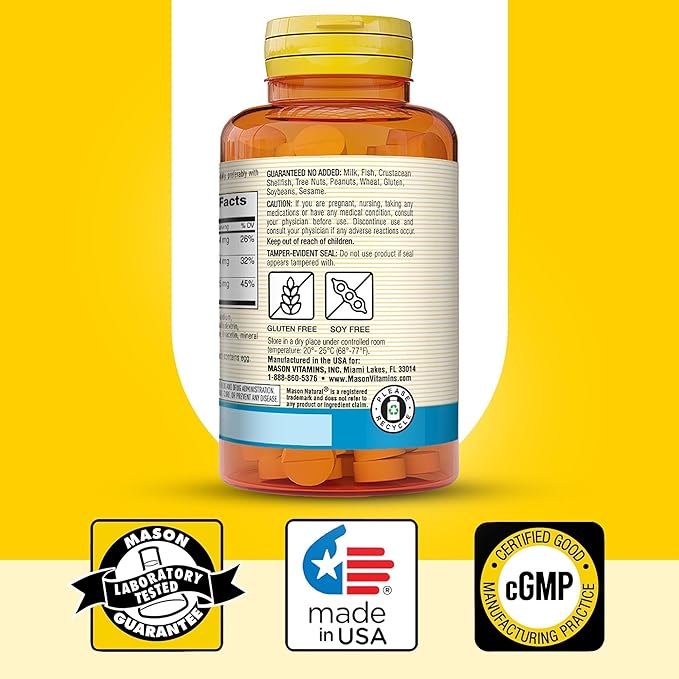 Mason Natural Calcium Magnesium & Zinc, 300,Day Supply, Supports Normal Bone Health & Immune System Booster, 3 Pack