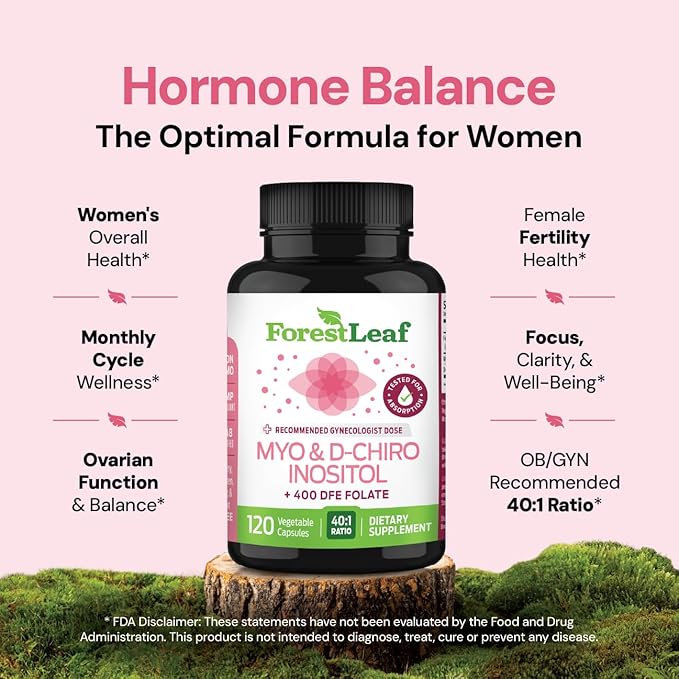 Myo-Inositol & D-Chiro Inositol Supplement for Women's Health | Fertility Supplements Women | Inositol 40:1 Ratio Support Ovarian Function & Healthy Hormone Balance Women | 2050mg | 120 Powder Caps