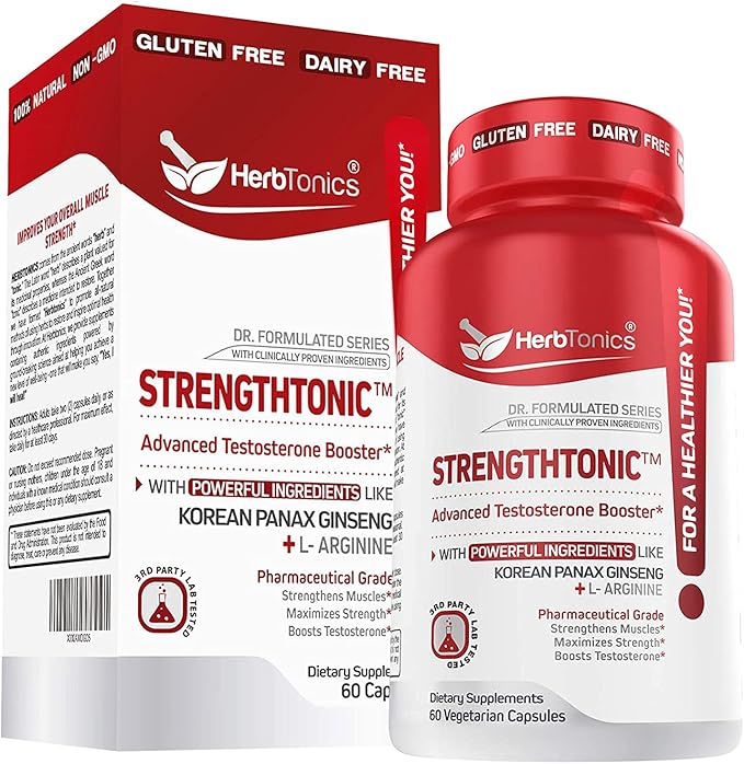 Herbtonics Korean Panax Red Ginseng and Strengthtonic Testosterone Booster for Men Bundle