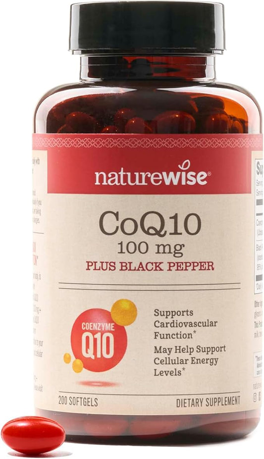 NatureWise CoQ10 100mg + Black Pepper Softgels - High Absorption Coenzyme Q10 + Black Pepper - Antioxidant for Heart Health + Cellular Energy - Vegan, Non-GMO, Gluten-Free - 200 Count[200-Day Supply]
