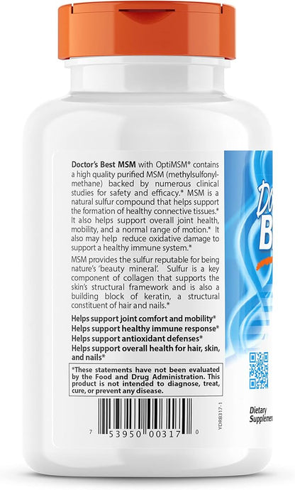 Doctors BEST MSM, Supports Hair, Skin, Nails, & Joints, Non-GMO, Gluten Free, 3000 mg Per Serving, 360 Capsules