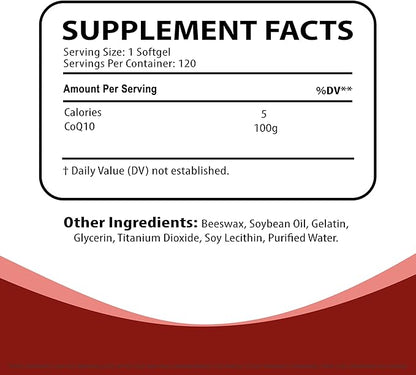 CoQ10 100mg Softgels – High Absorption Antioxidant Supplement for Heart Health, Energy Production, and Cellular Support – Non-GMO, Gluten-Free – 120 Softgels, 4-Month Supply