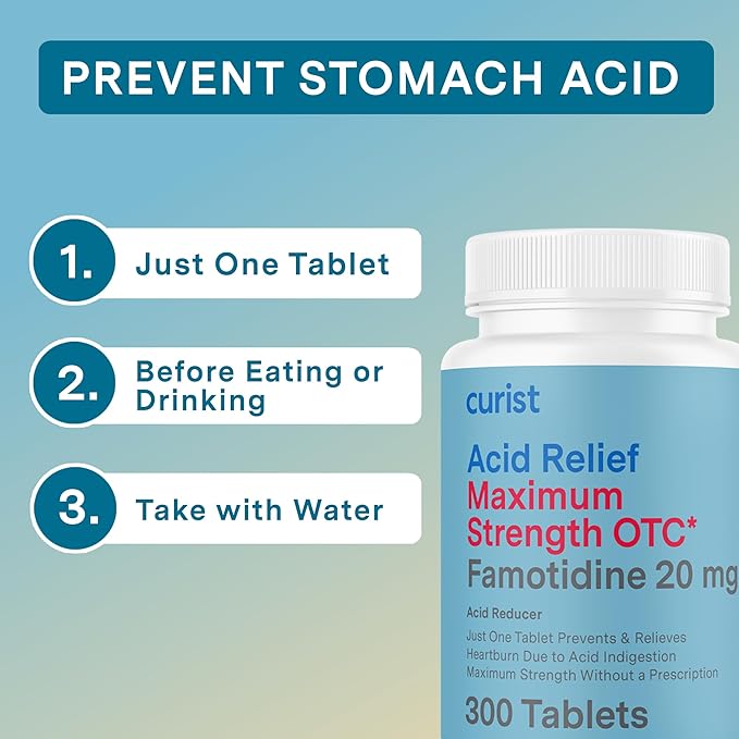 Curist Famotidine 20mg Bulk Pack (300 Count Tablets) Acid Reflux Medicine for Heartburn Relief - OTC Maximum Strength Stomach Acid Reducer - Anti Acid Relief Tablets for Indigestion Heartburn Relief