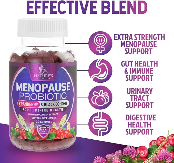 Menopause Supplements for Women - Probiotic for Women Gummy, 3 Billion CFU Natural Menopause Relief for Mild Hot Flashes & Night Sweats, PH, Vaginal Health Support, Probiotic Supplement - 120 Gummies