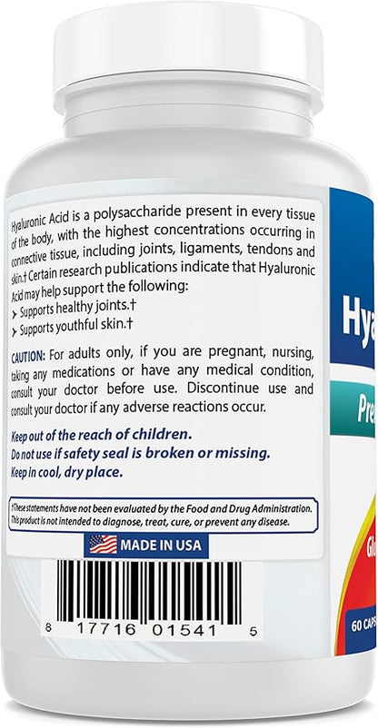 Best Naturals Hyaluronic Acid 100 mg 60 Capsules - Support Healthy Joints and Youthful Skin