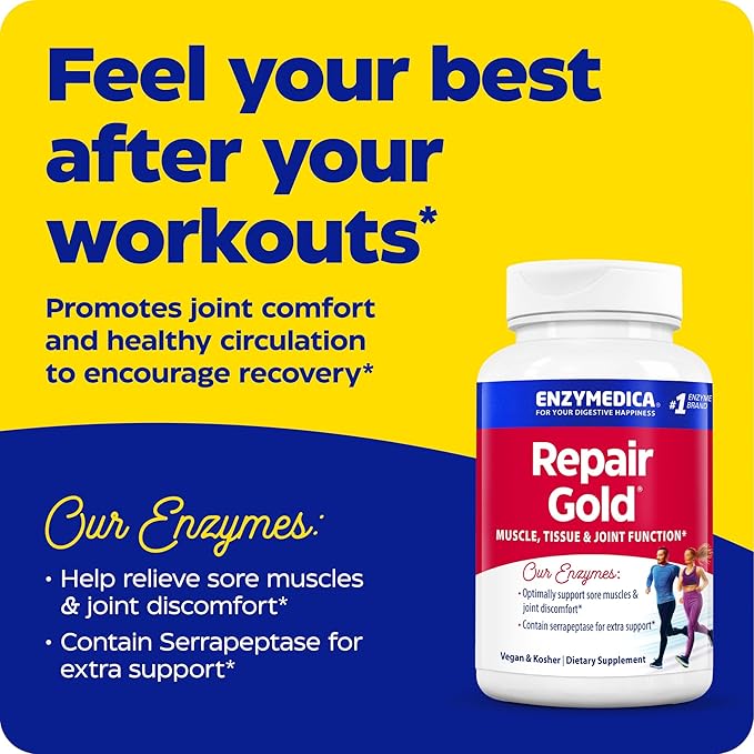 Enzymedica, Repair Gold, Proteolytic Enzymes, Joint Support Supplement, Promotes Muscle Recovery & Tissue Function, 120 Count
