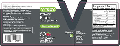 VITEEY Prebiotic Fiber Gummies for Adults, 4g - Zero Sugar Added - Fiber Supplement for Digestive Health Regularity & Natural Weight Support-Vegan, Gelatin Free - Chewable Fruit Flavored Gummy 2 Pack