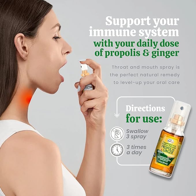 Beelife Propolis Throat Spray– Soothing Honey & Ginger Propolis Spray- Natural Immune Support & Bee Propolis Extract-Antioxidants, Rich in Flavonoids & Artepillin, No Sugar, Gluten-Free- 3-Pack, 90ml