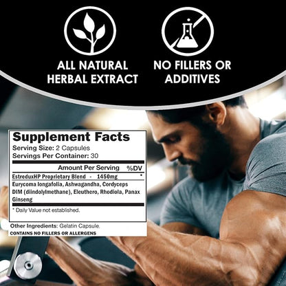 VH Nutrition ESTREDUX HP Estrogen Blocker for Men* | 1450mg of Maximum Strength Hormone Support W/DIM, Tongkat Ali, Ashwagandha | 60 Capsules