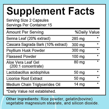 15 Day Cleanse, Gut and Colon Support, Advanced 15 Day Gut Cleanse Detox for Women & Men with Senna, Cascara Sagrada & Psyllium Husk, Non-GMO, 30 Capsules