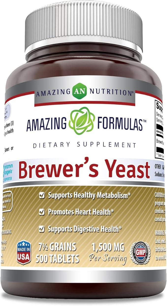 Amazing Formulas Brewers Yeast 1500mg Per Serving 500 Tablets Supplement | Non-GMO | Gluten Free | Made in USA