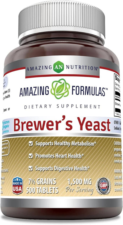 Amazing Formulas Brewers Yeast 1500mg Per Serving 500 Tablets Supplement | Non-GMO | Gluten Free | Made in USA