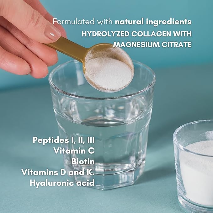 Colageno Hidrolizado para Mejorar Articulaciones + Citrato de Magnesio para tu Salud Digestiva + Peptidos I,II,III + Acido Hialuronico + Biotin + Vitamina C, D y K y Fortalece tus Uñas y Cabello