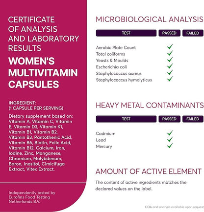 Multivitamin Supplement for Women | Complete Complex with Vitamin A, C, D, E, B12, Zinc & More | Hair, Skin & Nail Beauty Vitamins | Reproductive, Activity & Immune Support Supplement | 60 Capsules