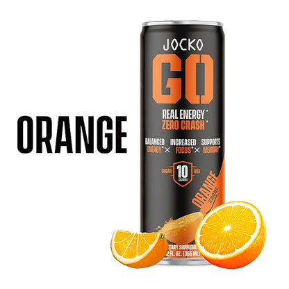 Jocko GO Energy Drink (Afterburner Orange) - KETO, Vitamin B12, Vitamin B6, Electrolytes, L Theanine, Magnesium- Energy Boost, Sugar Free Nootropic Monk Fruit Blend - 12 Pack