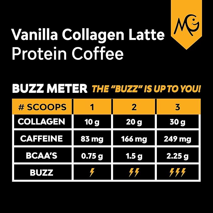 MariGold High Protein Collagen Coffee - Vanilla Collagen Latte, Dairy Free, 20g Grass-Fed Type I & III Collagen Peptides, Energy Boost, 2 Shots Organic Espresso, Non-GMO, 1 Lb Bag, 15 Servings
