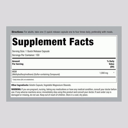 Lindberg MSM Capsules 1000mg | 150 Pills | Supplement for Women and Men | Methylsulfonylmethane | Non-GMO, Gluten Free