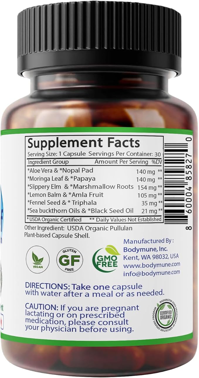 AcidRelief Acid Reducer Acid Indigestion Relief Supplement for Occasional Acid Reflux & Antacid, USA-Made USDA Organic Superfood, All-Natural Unique Blend Non-GMO Gluten-Free Vegan - 30 Caps