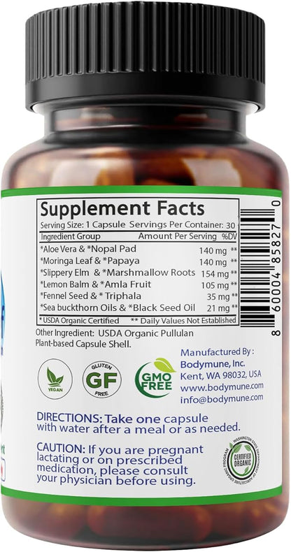 AcidRelief Acid Reducer Acid Indigestion Relief Supplement for Occasional Acid Reflux & Antacid, USA-Made USDA Organic Superfood, All-Natural Unique Blend Non-GMO Gluten-Free Vegan - 30 Caps