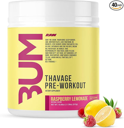 RAW Pre Workout Powder, Thavage (Raspberry Lemonade) - Chris Bumstead Sports Nutrition Supplement for Men & Women - Cbum Pre Workout for Working Out, Hydration, Mental Focus & Energy - 40 Servings
