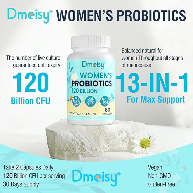 Menopause Supplements for Women, 120 Billion CFU Probiotic, 13-in-1 Herbs Probiotics Complex, for Menopause Relief, Hormone Balance, Hot Flashes, Night Sweats, Mood Swings, Gut & Immunity - 60 Capsule