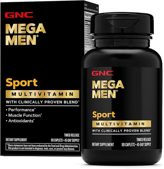 Mega Men Sport Multivitamin Caplets, Athletic Performance Nutrition, Muscle Function, Clinically Proven to Feel Better, Antioxidants, B Vitamins, Energy Production, Timed Release, 90 ct, 45 svgs