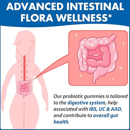 Probiotic Gummies, Sugar Free, 112.5 Billion CFU, 8 Strains Probiotics + 2 Prebiotics & 2 Organic Herbs, for Digestion, Intestinal Flora Balance, IBS & UC, ADD, Probiotics for Women & Men, 60 Counts