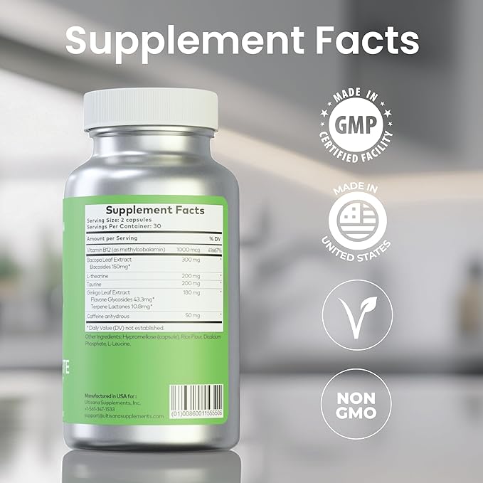 Cogniforte Brain Supplement for Memory and Focus | Enhanced Cognitive Support, Mental Clarity & Energy Booster | L-Theanine, Gingko Biloba, Taurine, Vitamin B12 & Caffeine | 90 Count