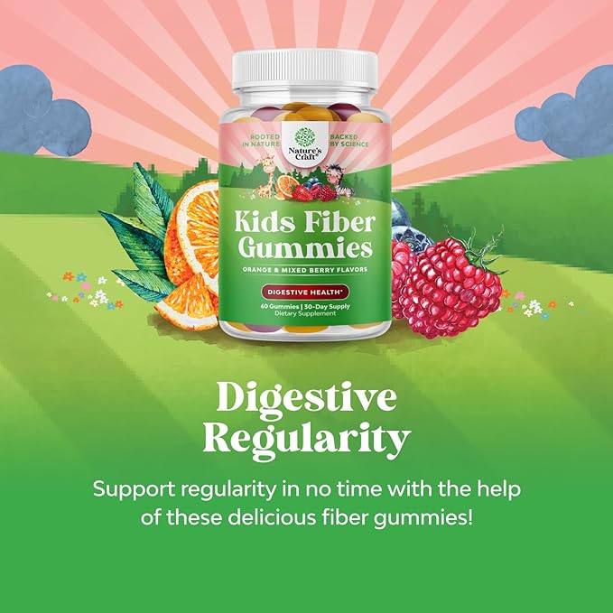 High Prebiotic Fiber Gummies for Kids - Dietary Fiber Supplements for Digestion & Constipation - Chicory Root Kids Immune Gummies - Non-GMO & Vegan Digestive Nutritional Supplements - 60 Count