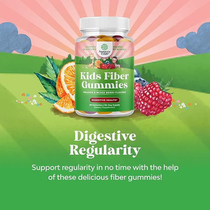 High Prebiotic Fiber Gummies for Kids - Dietary Fiber Supplements for Digestion & Constipation - Chicory Root Kids Immune Gummies - Non-GMO & Vegan Digestive Nutritional Supplements - 60 Count