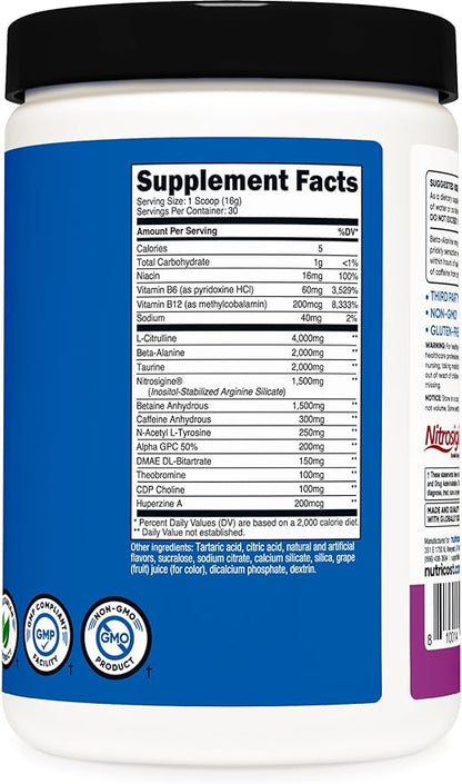 Nutricost Pre-X, Extreme Pre-Workout Powder Complex, Grape, 30 Servings, Vegetarian, Non-GMO and Gluten Free