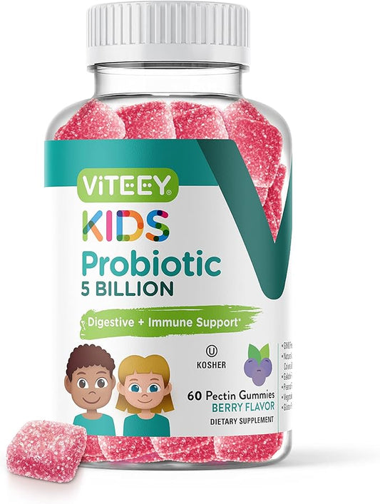 Probiotic Gummies for Kids - 5 Billion CFUs - Probiotics Kids Constipation Relief, Natural Immune & Digestive Health Support - Vegetarian, Gelatin Free, GMO Free - Tasty Chewable Berry Flavored Gummy