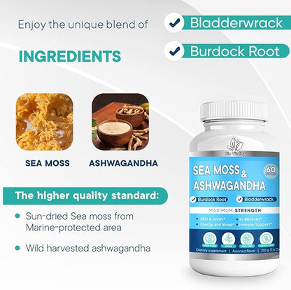 BIO VITALICA Sea Moss Ashwagandha Gummies - Organic Irish Seamoss & Ashwa Root Powder Supplements for Supporting Energy & Immunity for Men and Women - 4 Packs