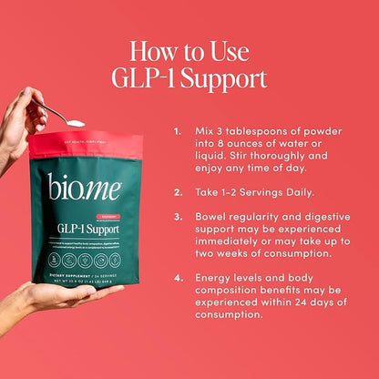 GLP-1 Support – Multi-Benefit GLP-1 Powder for Weight Management & Digestive Health – Sustain Energy Levels - Fiber, Collagen Peptides, B Vitamins, & Digestive Enzymes – 24 Servings (Raspberry)