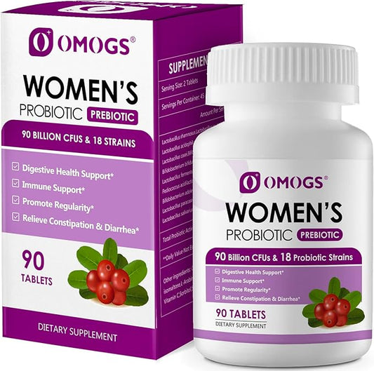 Women's Probiotic, with Cranberry Extract, Organic Prebiotics & Vitamin C, 90 Billion CFUs,18 Strains, Help for Boost Immune, Digestive, Gut Health & Women's Health, Gluten & Soy Free,90 Tablets