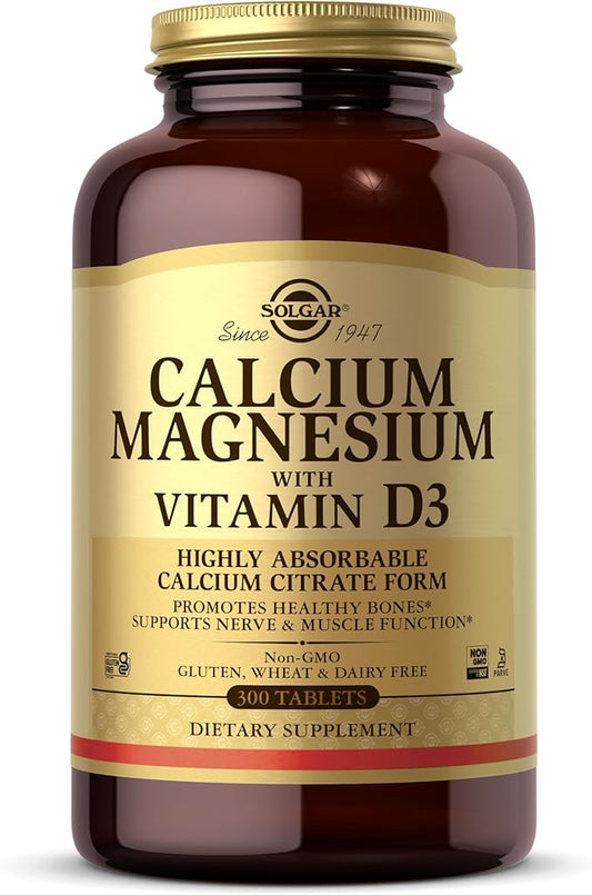 Solgar Calcium Magnesium with Vitamin D3, 300 Tablets - Promotes Healthy Bones, Supports Nerve & Muscle Function - Highly Absorbable Form - Non-GMO, Gluten Free, Dairy Free, Kosher - 60 Servings